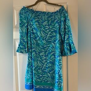 Like new! Beach House Teal and Aqua Off-Shoulder Dress